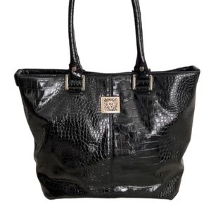 ANNE KLEIN Leather Tote/Shoulder Bag Croc Embossed Gold-Toned Hardware N…